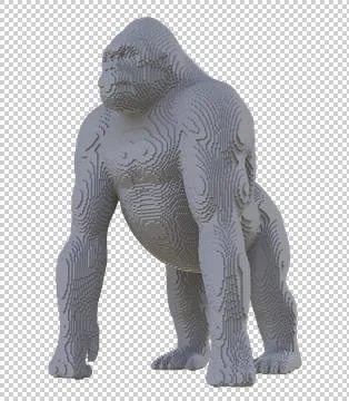 Gray voxel gorilla on a transparent background. Stock Illustration