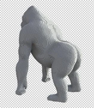 Gray voxel gorilla on a transparent background. Stock Illustration