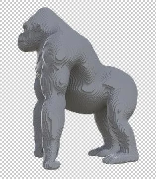 Gray voxel gorilla on a transparent background. Stock Illustration