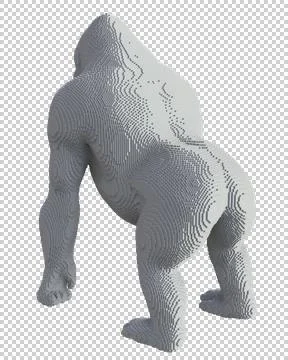 Gray voxel gorilla on a transparent background. Stock Illustration