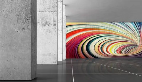 Gray walls, columns and graffiti, 3d interior Stock Illustration