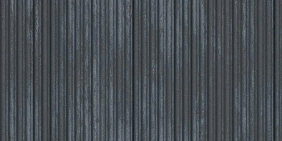 Gray wavy iron wall pattern. Fluted metal fencing backdrop. Corrugated metal  Stock Photos