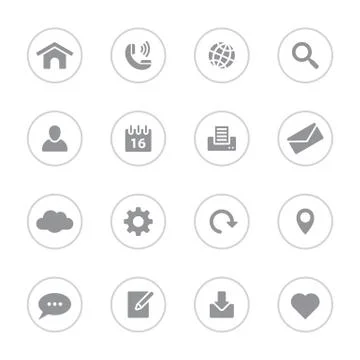 Gray web and technology flat icon set with circle frame Stock Illustration