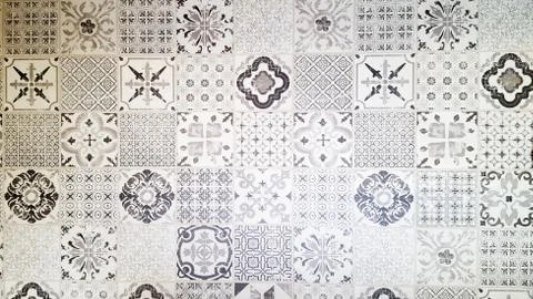 Gray white and black pattern set tile background  decorative ceramic wall Stock Photos