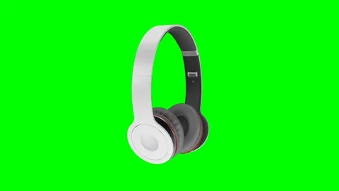 Gray wireless headphones isolated on green screen background 3d illustration Stock Footage 80588893