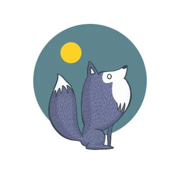 Gray Wolf and Full Moon Cartoon Character Stock Illustration