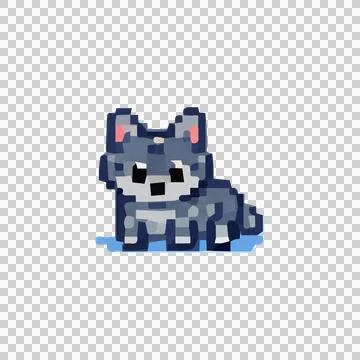Gray Wolf Pixel Art Design Vector Stock Illustration