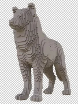 Gray wolf from plastic blocks on a transparent background. Stock Illustration