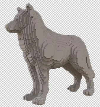 Gray wolf from plastic blocks on a transparent background. Stock Illustration