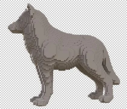 Gray wolf from plastic blocks on a transparent background. Stock Illustration