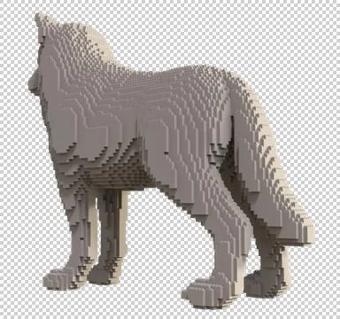 Gray wolf from plastic blocks on a transparent background. Stock Illustration