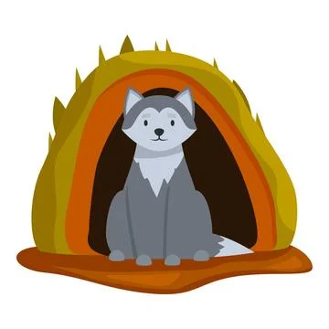Gray wolf resting in burrow, cute cartoon woodland creature, wildlife, predat 스톡 일러스트