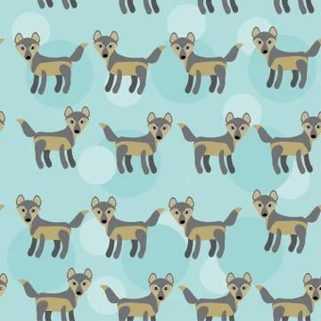 Gray wolf seamless pattern with funny cute animal on a blue back background Stock Illustration