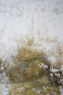 Gray-yellow old wall with layers of paint. Concrete texture. Oil paint on canvas Stock Photos