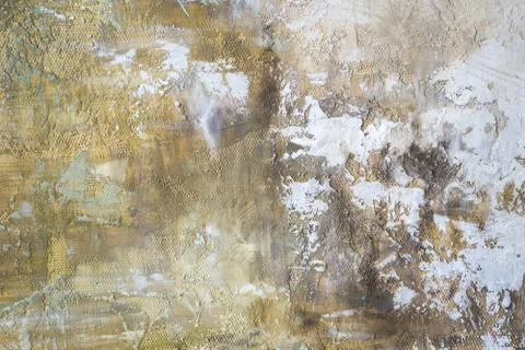 Gray-yellow old wall with layers of paint. Concrete texture. Oil paint on canvas Foto stock
