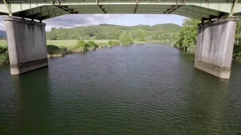 Grays River Covered Bridge Drone Fly Under 1 Stock-Footage 318312135
