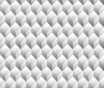Grayscale 3d Cubes minimal, repeatable pattern (simple seamless, spatial geom Stock Illustration