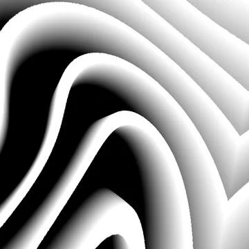 Grayscale 3D rendering of wavy elements Illustrazione stock
