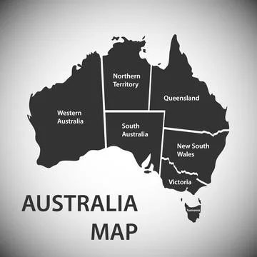 Grayscale Administrative Map of Australia with State Names and Borders Stock Illustration