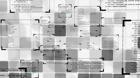 Grayscale background with programming code, digital old film noir design for Video stock 316968262