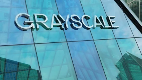 Grayscale Bitcoin Trust modern urban tower building downtown offices corporation Stock Footage 279953899
