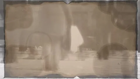 Grayscale blur shifting, sepia overlay settling, crowd pushing pram revealing Stock Footage 340750830