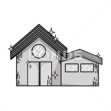 Grayscale clean house with roof and door design Stock Illustration