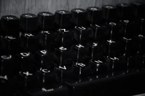 Grayscale closeup of a retro computer keyboard Stock Photos