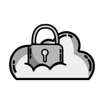 Grayscale cloud data with padlock to sercurity information Stock Illustration