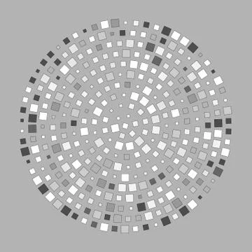 Grayscale colored abstract shapes made of dots in radial arrangement Stock Illustration