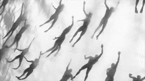 Grayscale Dither Figures Silhouettes Floating With Grainy Texture Abstract .. Stock Footage 311531621