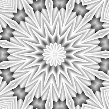 Grayscale floral pattern with optical illusion; a 3D rendering Stock Illustration