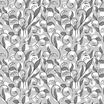 Grayscale Floral Pattern With White Dots Stock Illustration