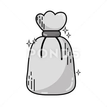Grayscale garbage bag object with biodegradable trash Stock Illustration