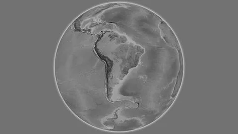 Grayscale globe map centered on Paraguay Illustrazione stock