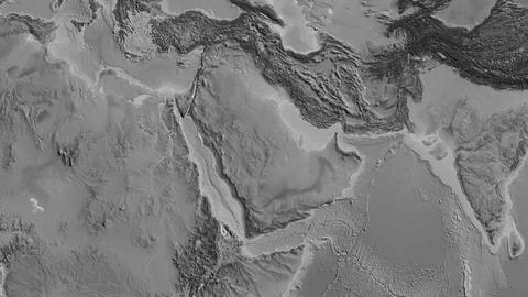 Grayscale globe map centered on Saudi Arabia Stock Illustration