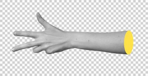 Grayscale hand gesture extending middle finger, index finger and thumb. Mon.. 库存照片
