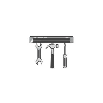 Grayscale hand tools on magnetic strip for repair and maintenance Ilustración de archivo