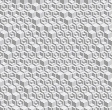 Grayscale hexagonal seamless vector pattern. Volumetric hexagon elements plac Stock Illustration