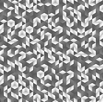 Grayscale hexagonal seamless vector pattern. Volumetric hexagon elements plac Stock Illustration