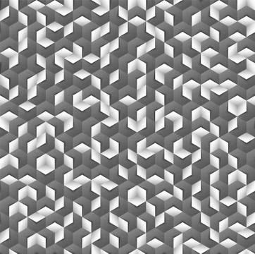 Grayscale hexagonal seamless vector pattern. Volumetric hexagon elements plac イラスト素材