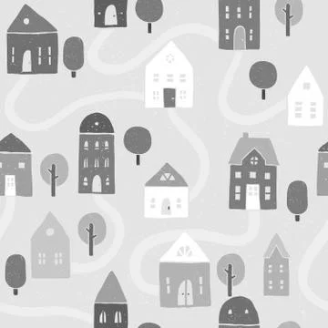 Grayscale houses pattern Stock Illustration