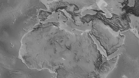 Grayscale map centered on Libya neighborhood area Stock Illustration