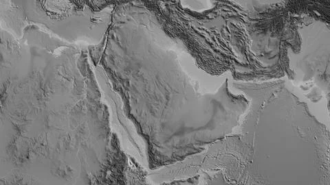 Grayscale map centered on Saudi Arabia neighborhood area Stock Illustration