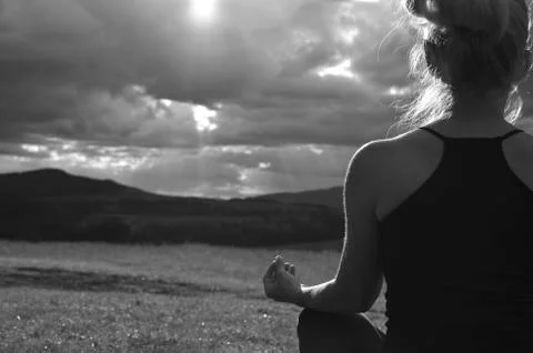 Grayscale Meditating Lady Stock Photos