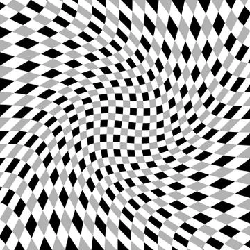 Grayscale, monochrome squared pattern with distortion effect. Stock Illustration