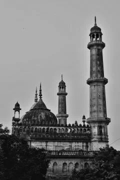 Grayscale monument photograph of lucknow bara Imambara Stock Photos
