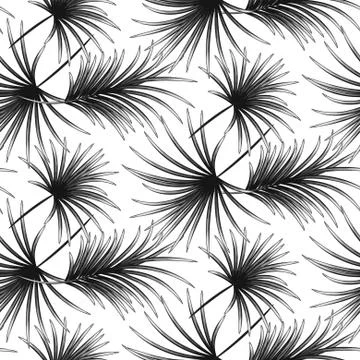 Grayscale palm leaves seamless vector pattern Stock Illustration
