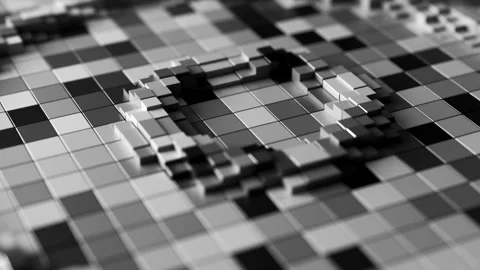 Grayscale Pixelated Circular Pattern Looping 3D Background. 3D rendering Stock Footage 323757097