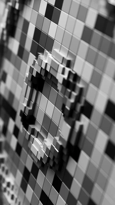 Grayscale Pixelated Vertical Circular Pattern Looping 3D Background. 3D Vidéo 331280356